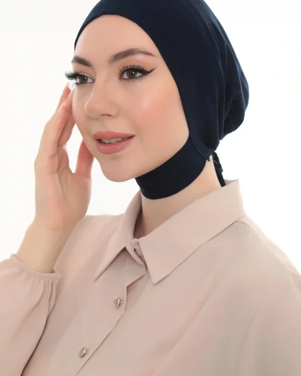 Jet Black Neck Tie Turban Bonnet – Elegant & Adjustable - Image 3