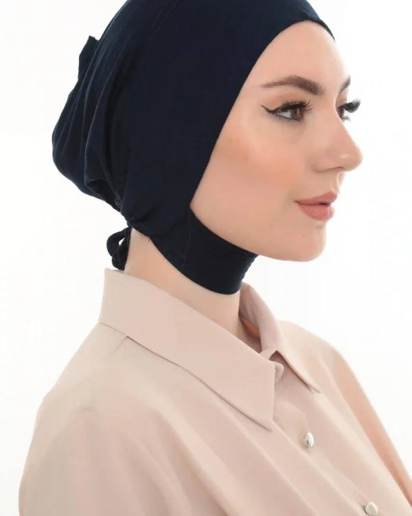 Jet Black Neck Tie Turban Bonnet – Elegant & Adjustable - Image 4