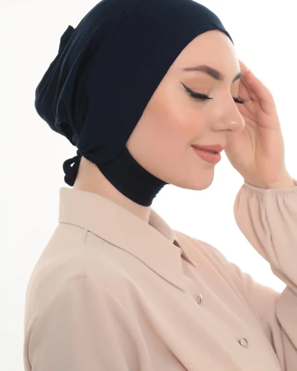 Jet Black Neck Tie Turban Bonnet – Elegant & Adjustable - Image 5