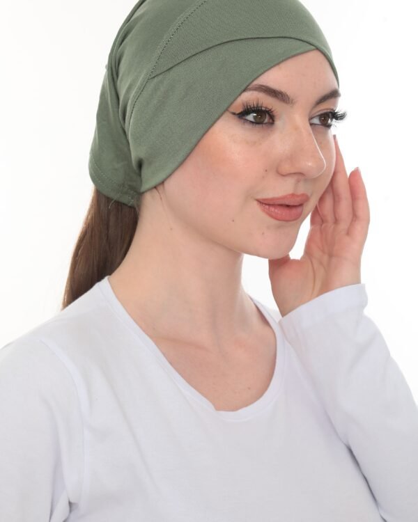 Fashionable Olive Green Crossover Turban – Soft & Chic - Image 5
