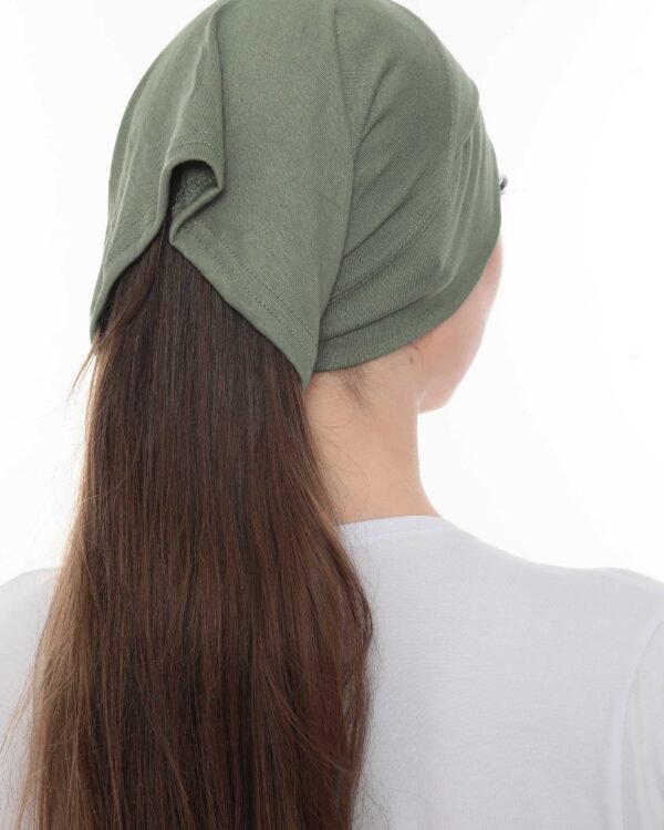 Fashionable Olive Green Crossover Turban – Soft & Chic - Image 6