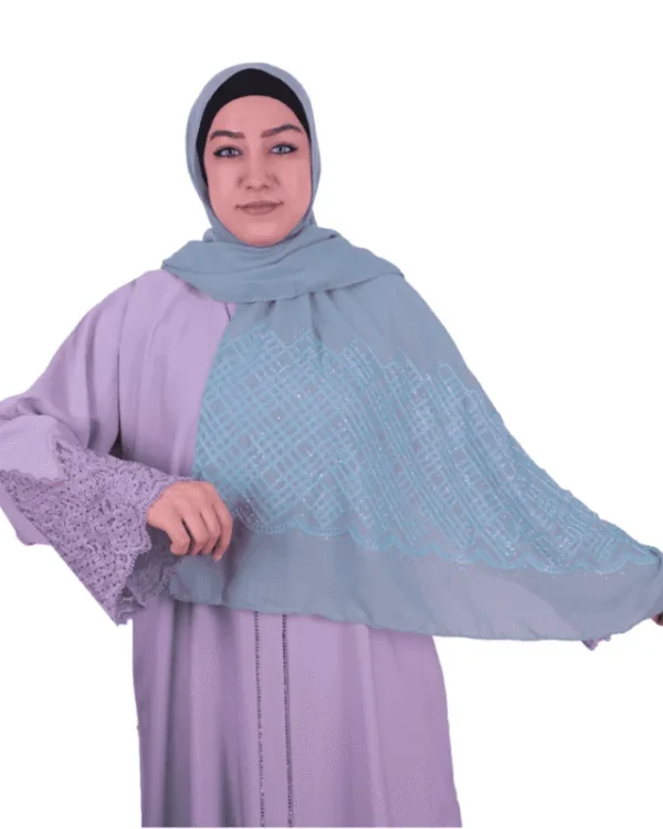 Mint Blue Embellished Geometric Shawl – Elegant Style