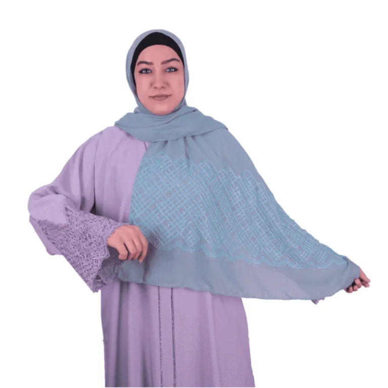 Mint Blue Embellished Geometric Shawl