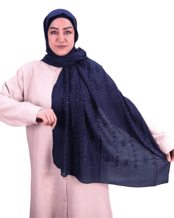 Navy Blue Embellished Floral Shawl