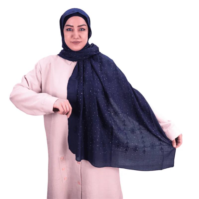 Navy Blue Embellished Floral Shawl