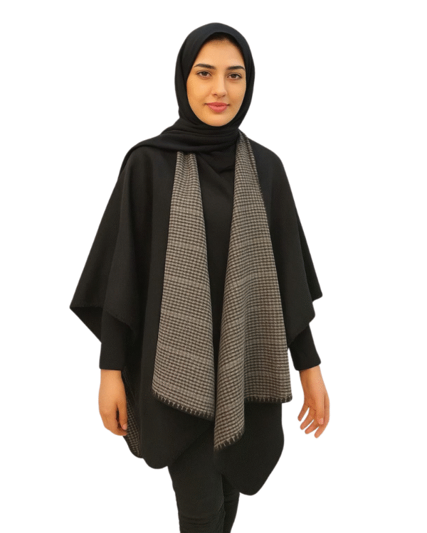 Elegant Black Shawl with Houndstooth Accent