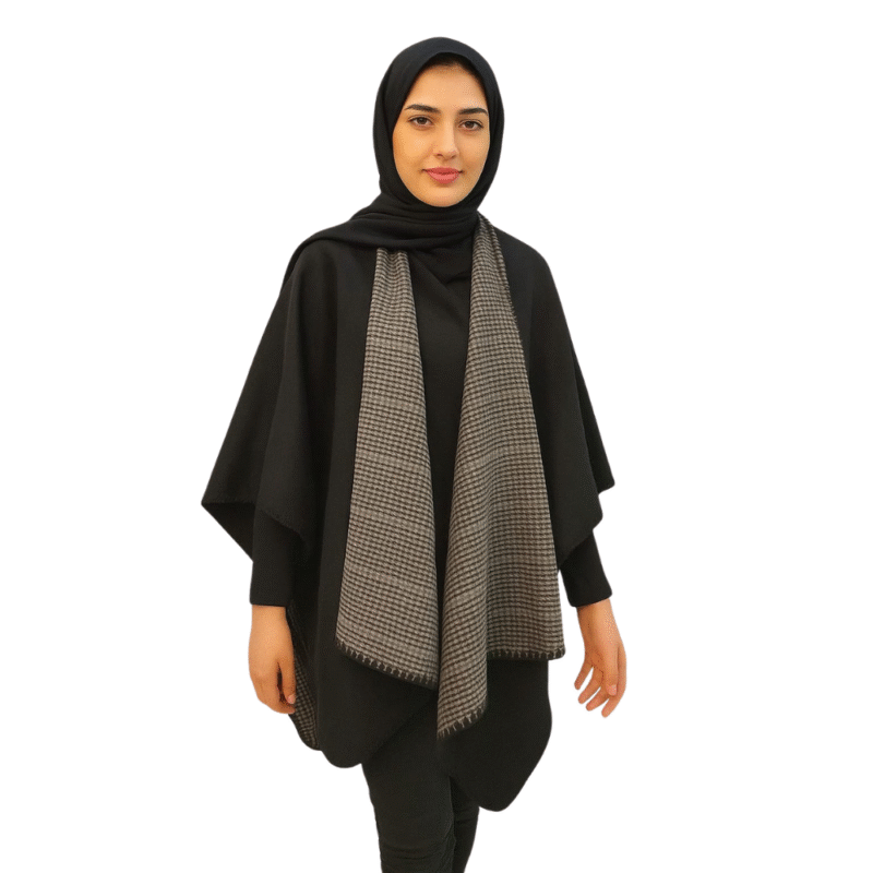 Elegant Black Shawl with Houndstooth Accent