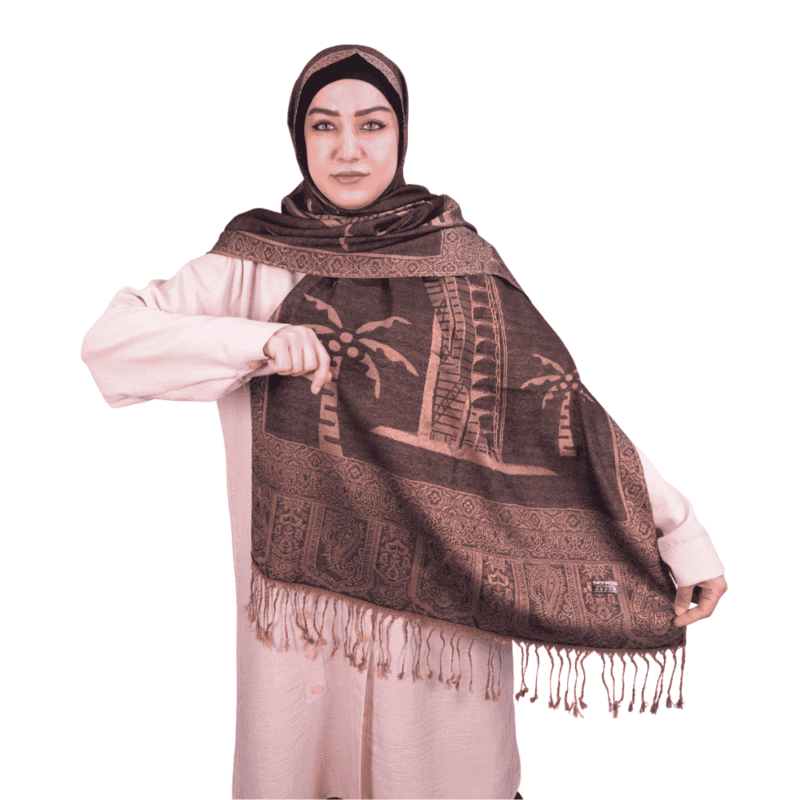Brown Dual Tone Palm Tree Jacquard Shawl