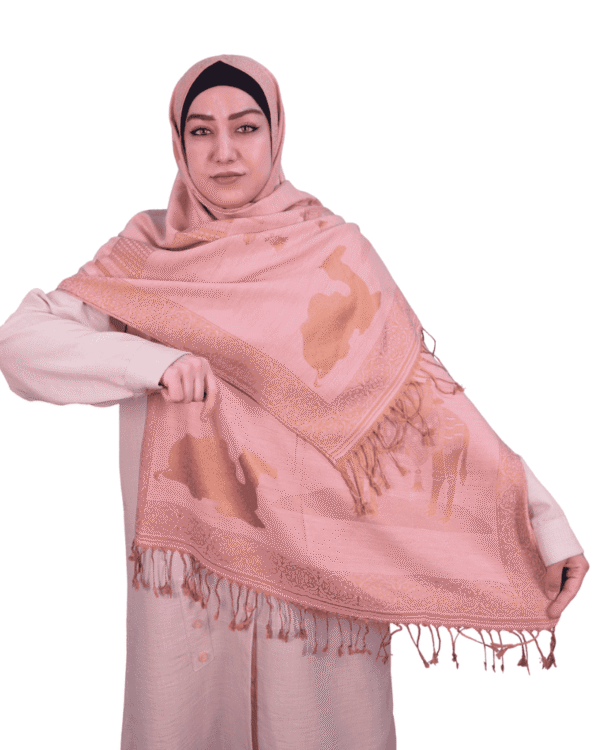 Pink and Gold Camel Motif Jacquard Shawl