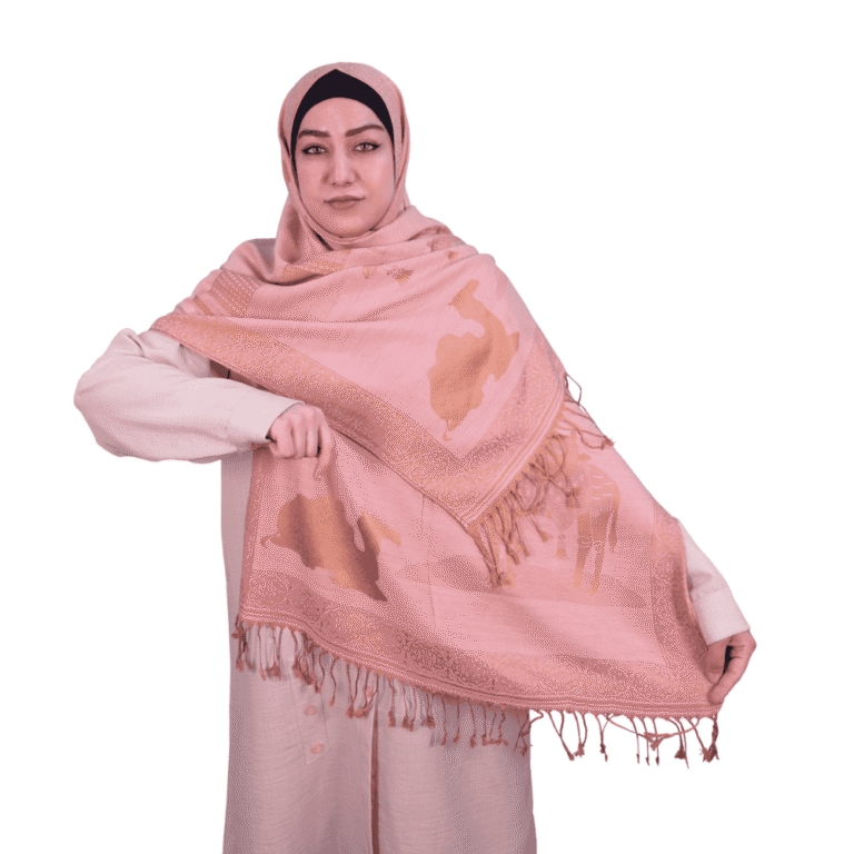 Pink and Gold Camel Motif Jacquard Shawl