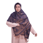 Navy Blue and Gold Camel Motif Jacquard Shawl – Elegant