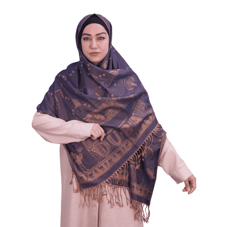 Navy Blue and Gold Camel Motif Jacquard Shawl