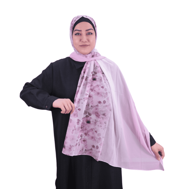 Pink and Black Floral Print Chiffon Shawl