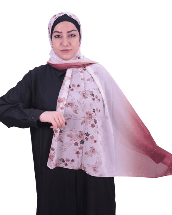 Pink and Brown Floral Print Chiffon Shawl