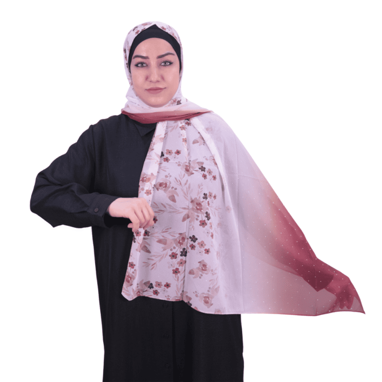 Pink and Brown Floral Print Chiffon Shawl