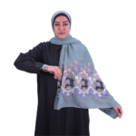 Mint Blue Embroidered Floral Shawl – Elegant & Soft