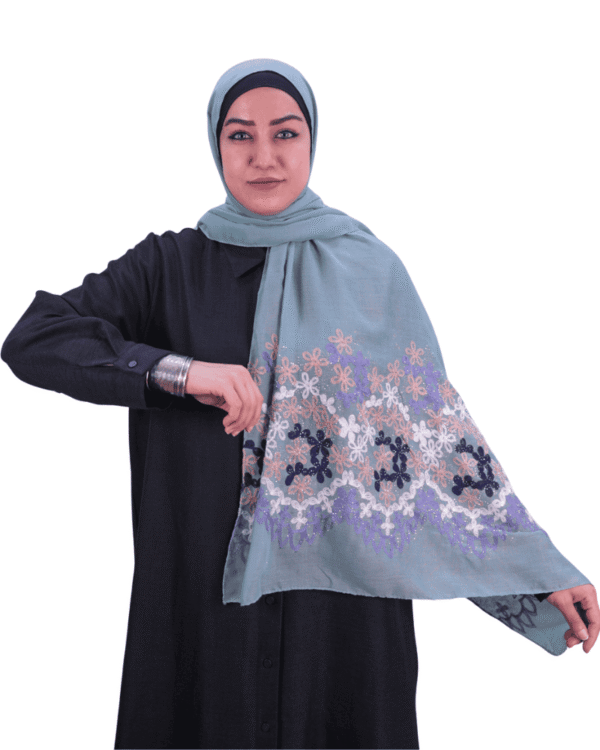 Mint Blue Embroidered Floral Shawl