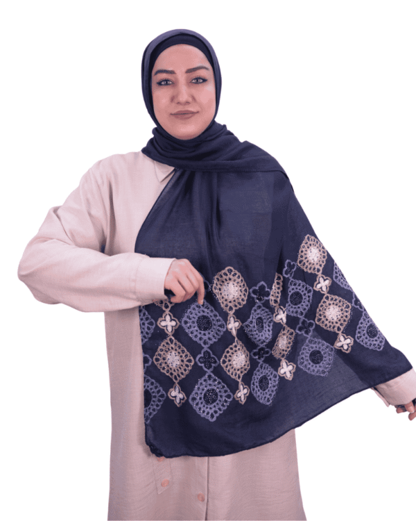 Geometric Embroidered Midnight Blue Shawl