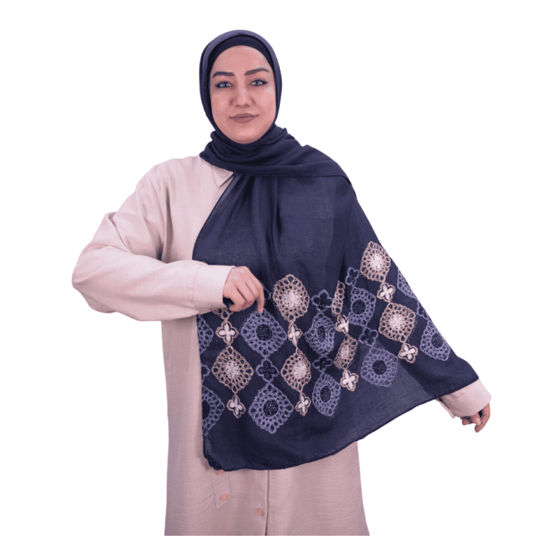 Geometric Embroidered Midnight Blue Shawl