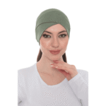 Fashionable Olive Green Crossover Turban – Soft & Chic