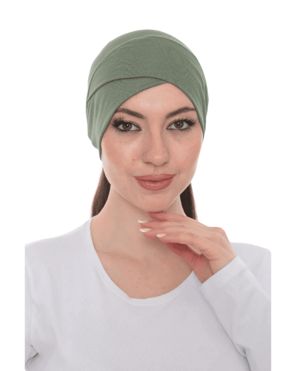 Fashionable Olive Green Crossover Turban