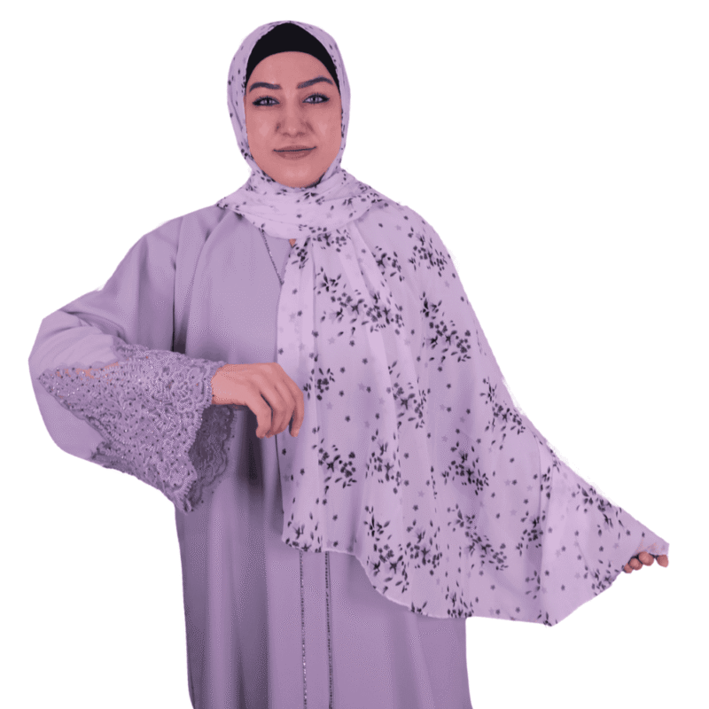 Lavender Floral Printed Chiffon Shawl