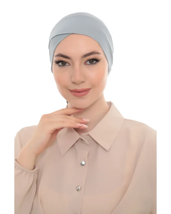 Soft Grey Crossover Turban Cap for Women