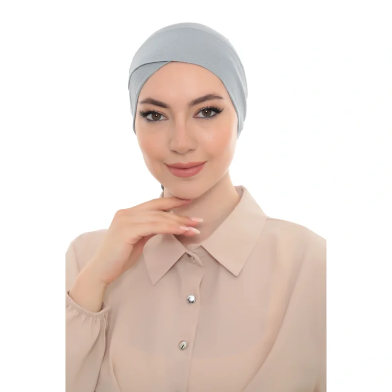 Soft Grey Crossover Turban Cap for Women