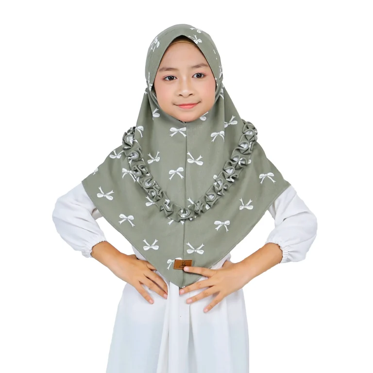 Light Gray Bow Print Hijab for Kids