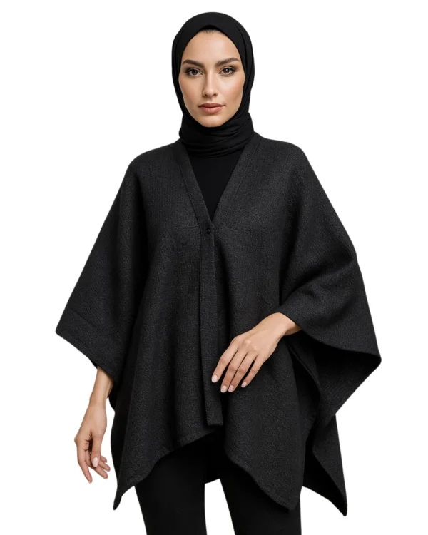 Women’s Winter Cape Shawl – Warm Wool-Blend Poncho for Hijabi & Modest Wear | Elegant Abaya Outerwear Cape for Winter (grey)