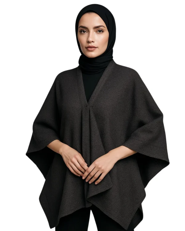 Women’s Winter Cape Shawl – Warm Wool-Blend Poncho for Hijabi & Modest Wear | Elegant Abaya Outerwear Cape for Winter (grey) - Image 2