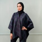 Women's Winter Plaid Poncho – Soft Wool-Blend Shawl for Hijabi & Modest Wear | Elegant Open-Front Abaya Outerwear Cape (Navy & Green)