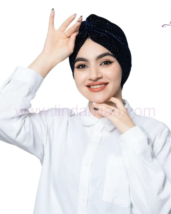 Sparkling Obsidian Velvet Turban – Glamorous Ready to Wear Fit