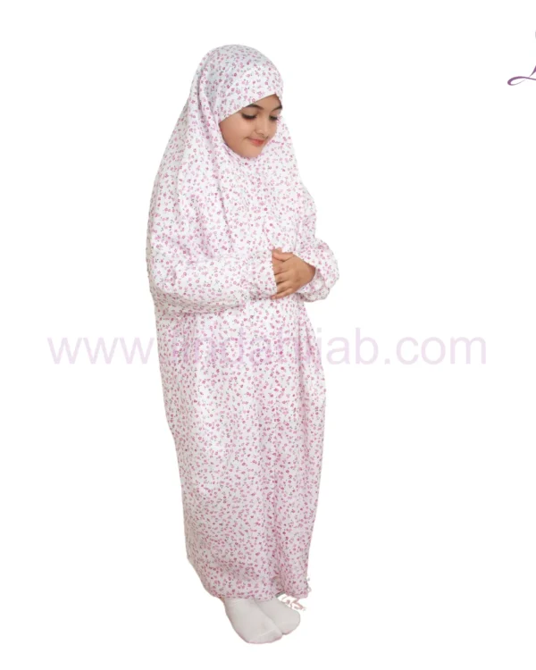 Girls PREMIUM PRAYER DRESS WITH HIJAB - PINK FLORAL COLLECTION
