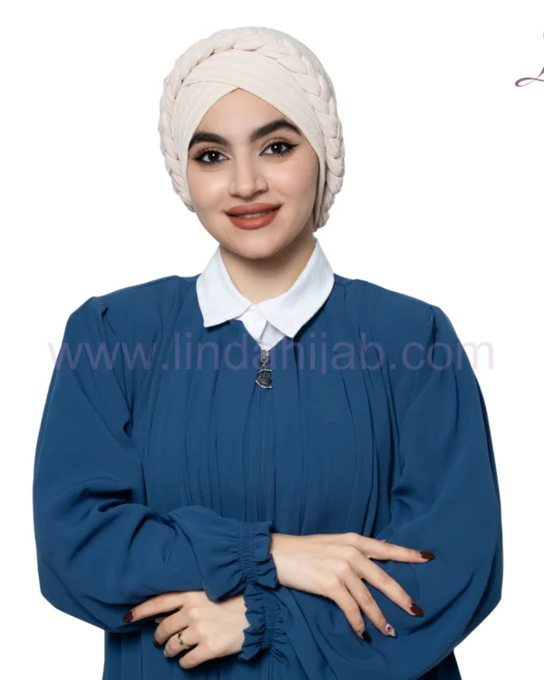 Cream Braided-Crown Turban – Elegant Texture & Secure Fit - Image 1