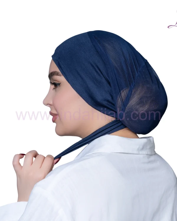 Midnight Navy Tie Back Turban – Adjustable & Secure Jersey Fit - Image 5