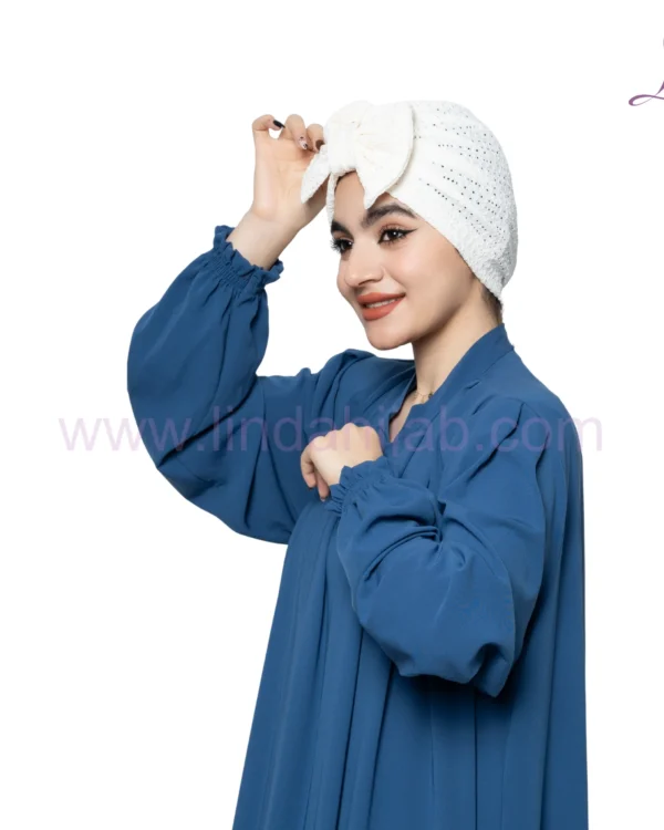 White Bow Accent Turban – Crisp Texture & Chic Statement Fit - Image 2