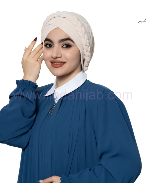 Cream Braided-Crown Turban – Elegant Texture & Secure Fit - Image 2