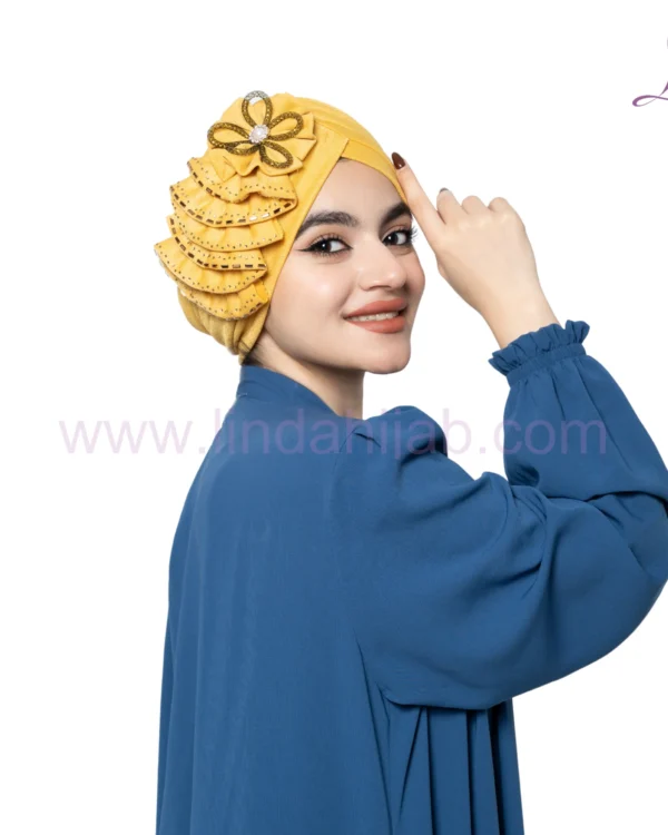 Golden Mustard Floral Embellished Turban – Vibrant & Royal Fit - Image 2