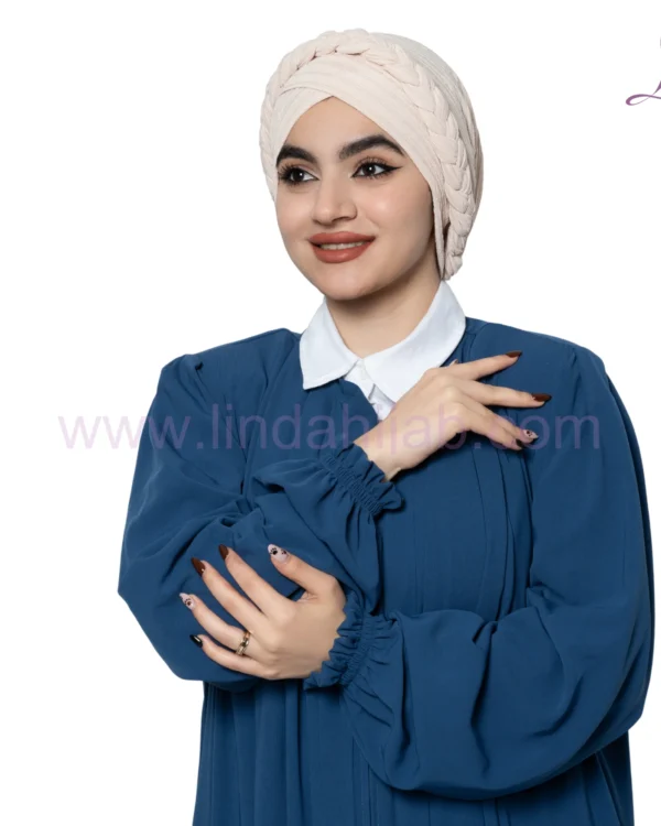 Cream Braided-Crown Turban – Elegant Texture & Secure Fit - Image 3