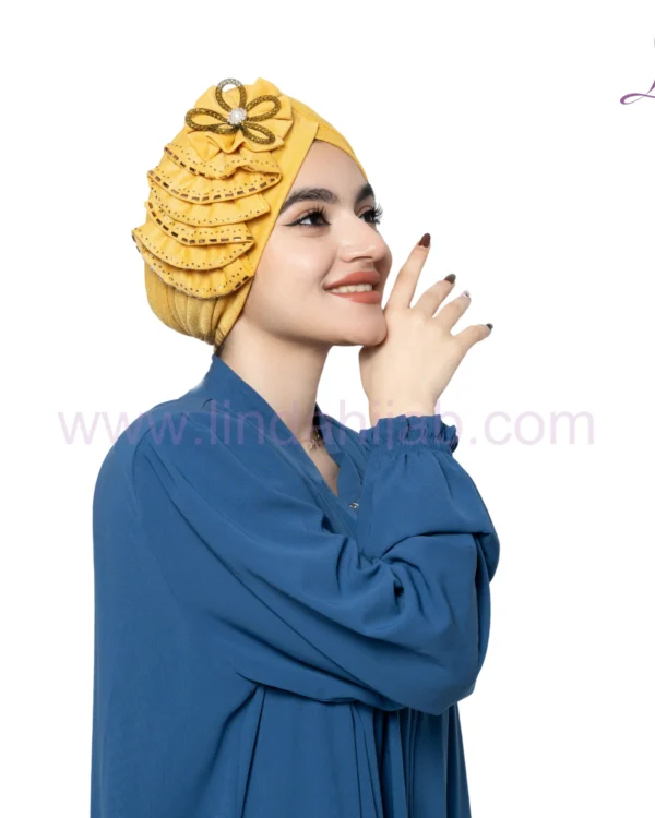 Golden Mustard Floral Embellished Turban – Vibrant & Royal Fit - Image 3