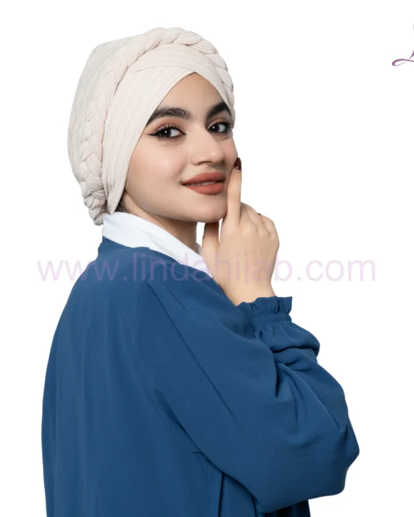 Cream Braided-Crown Turban – Elegant Texture & Secure Fit - Image 4