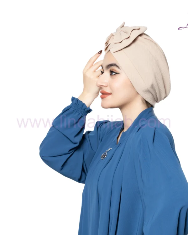 Beige Bow Accent Turban – Soft Texture & Playful Elegance - Image 5