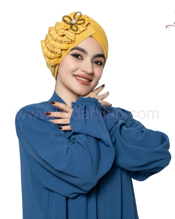 Golden Mustard Floral Embellished Turban – Vibrant & Royal Fit - Image 4