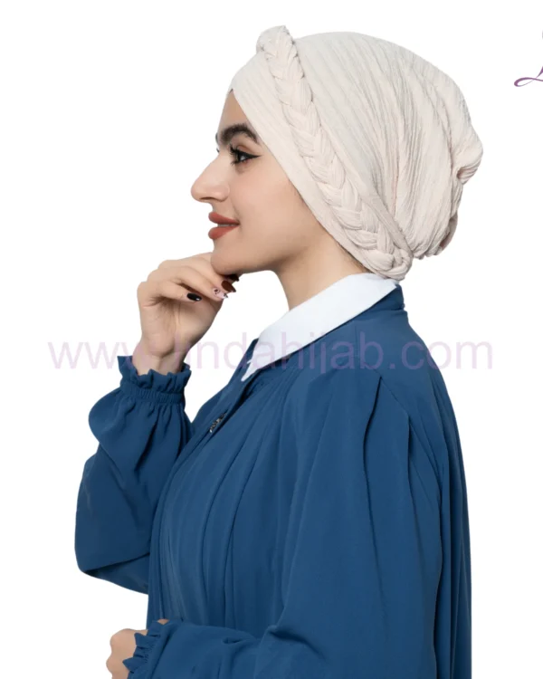Cream Braided-Crown Turban – Elegant Texture & Secure Fit - Image 5