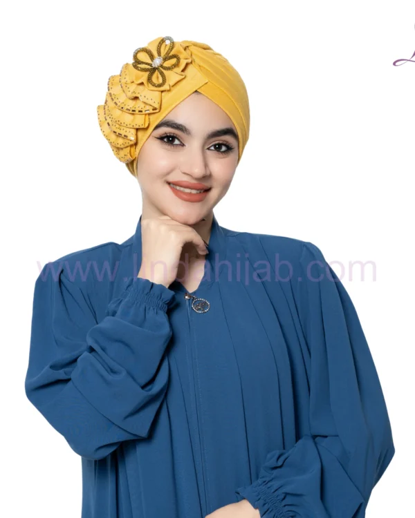 Golden Mustard Floral Embellished Turban – Vibrant & Royal Fit - Image 5