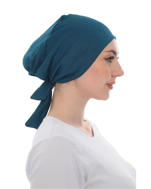 Soft Stretch Tie-Back Turban – Plain Teal / Petrol Blue - Image 2