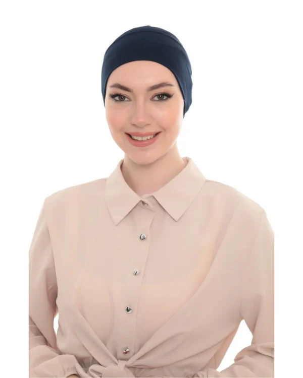 Soft Stretch Slouchy Turban Cap – Plain Navy Blue - Image 10