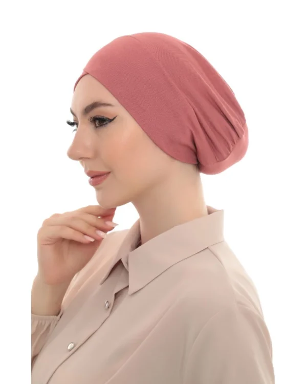 Cross-Front Elastic Back Turban Cap – Plain Dusty Rose - Image 8