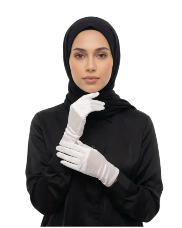 Women's Plain Satin Modest Gloves – White / Short Wrist Length - Image 2